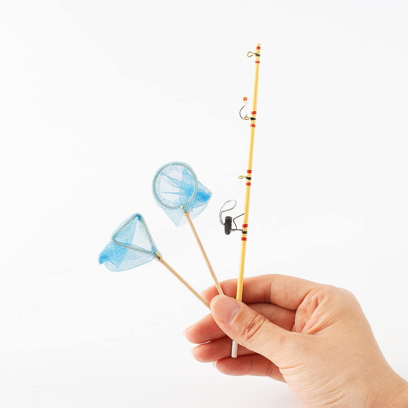 Bbiamsleep 5 Pieces Miniature Fishing Rod Life Scene Decoration Fishing Cake Decoration Fish Cake Topper Fish Bowl Gone Fishing Net Miniature Fishing Accessories - Image 5